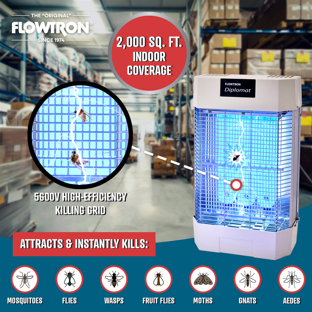 Flowtron 120W Indoor Commercial Bug Zapper, 2000 sq.ft coverage