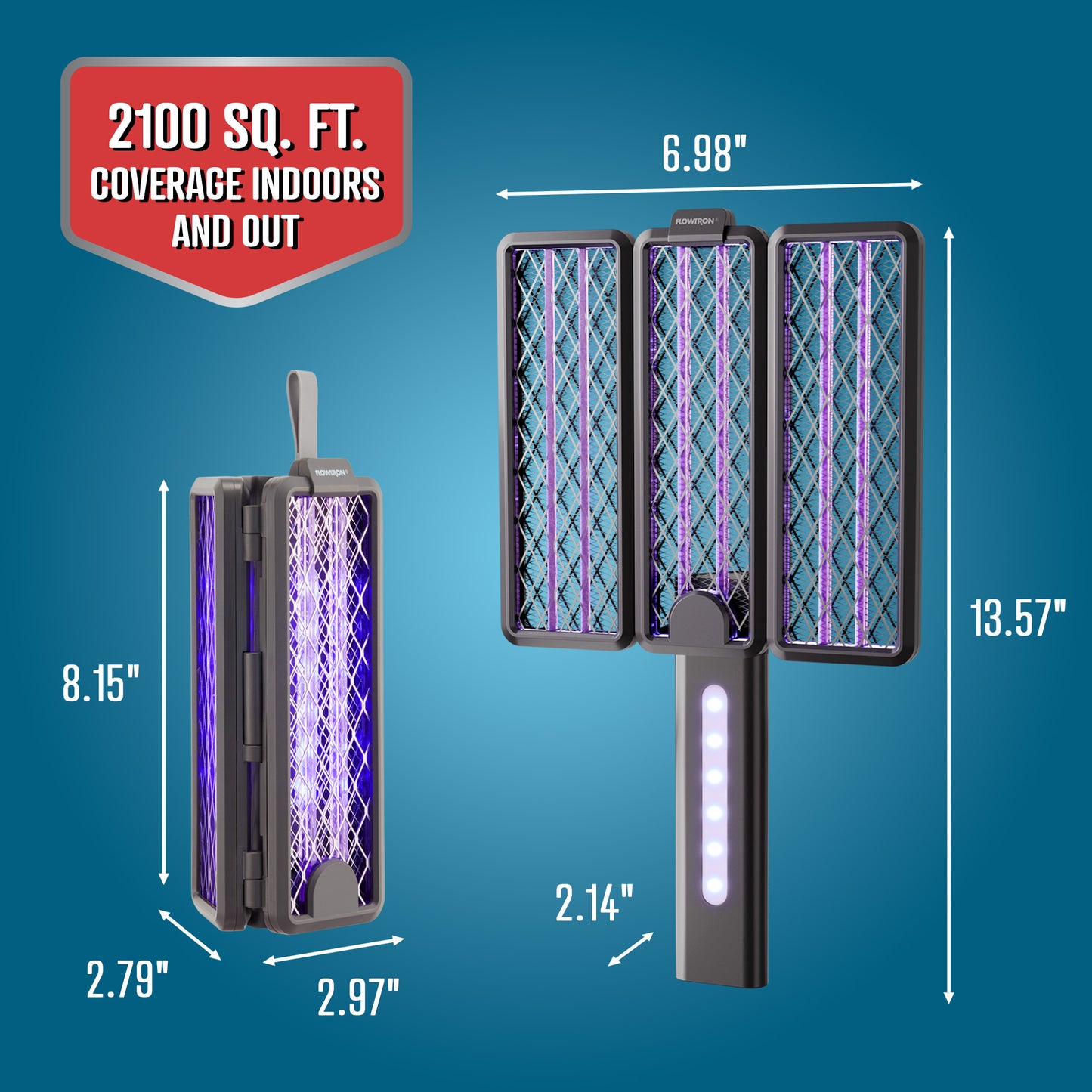Flowtron Tri-Fold Bug Zapper Racket, 2100 Sq Ft Coverage