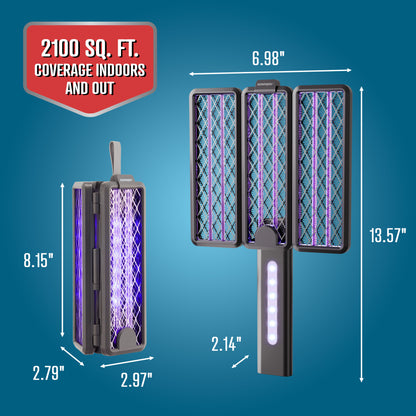 Flowtron Tri-Fold Bug Zapper Racket, 2100 Sq Ft Coverage